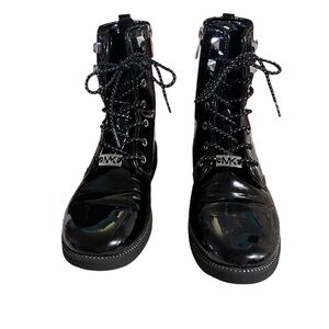 Michael Kors Haskell Combat Boots - Black Patent Leather - Size 5